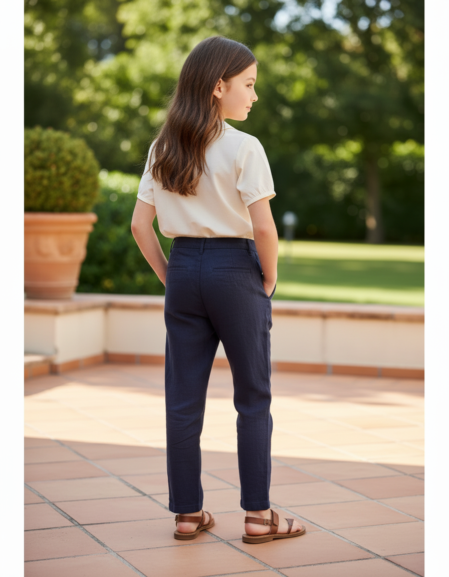 Pantalon En Lin Droit Marine Enfant Léger - vue 2