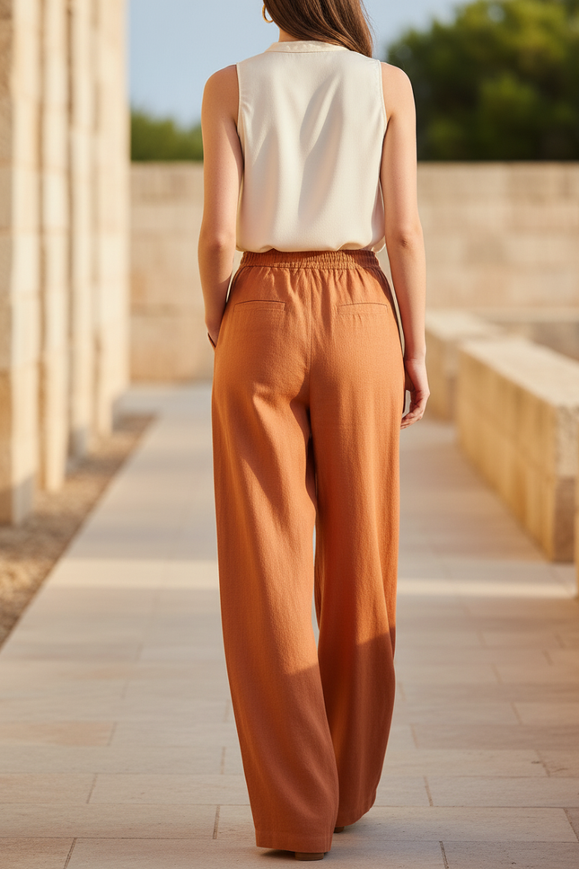 Pantalon Lin Terracotta - Orange - vue 2