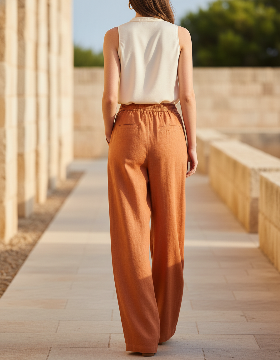 Pantalon Lin Terracotta - Orange - vue 2