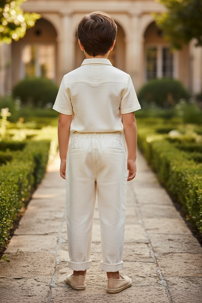 Pantalon En Lin Écru Brodé Animaux Ample Garçon - Beige - vue 2