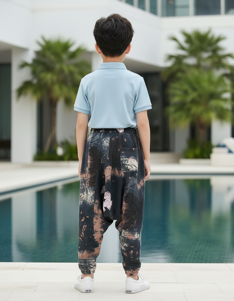 Pantalon En Lin Harem Imprimé Floral Ample Garçon - vue 2