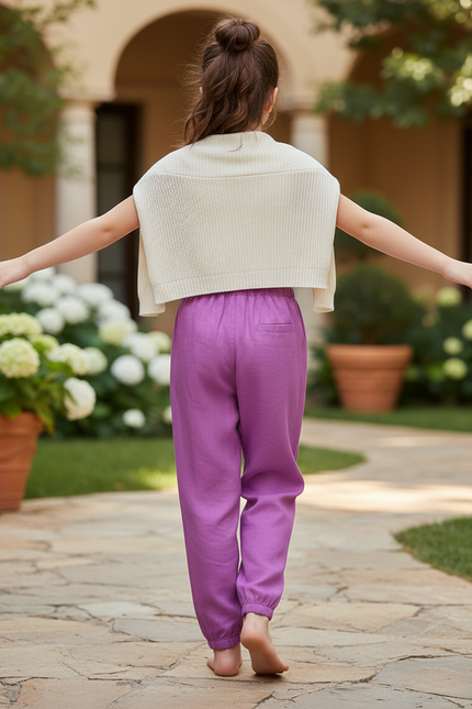 Pantalon En Lin Violet Ample Enfant Léger Fluide - vue 2