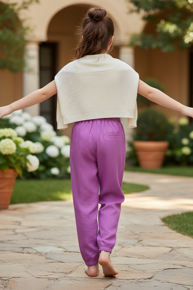 Pantalon En Lin Violet Ample Enfant Léger Fluide - vue 2