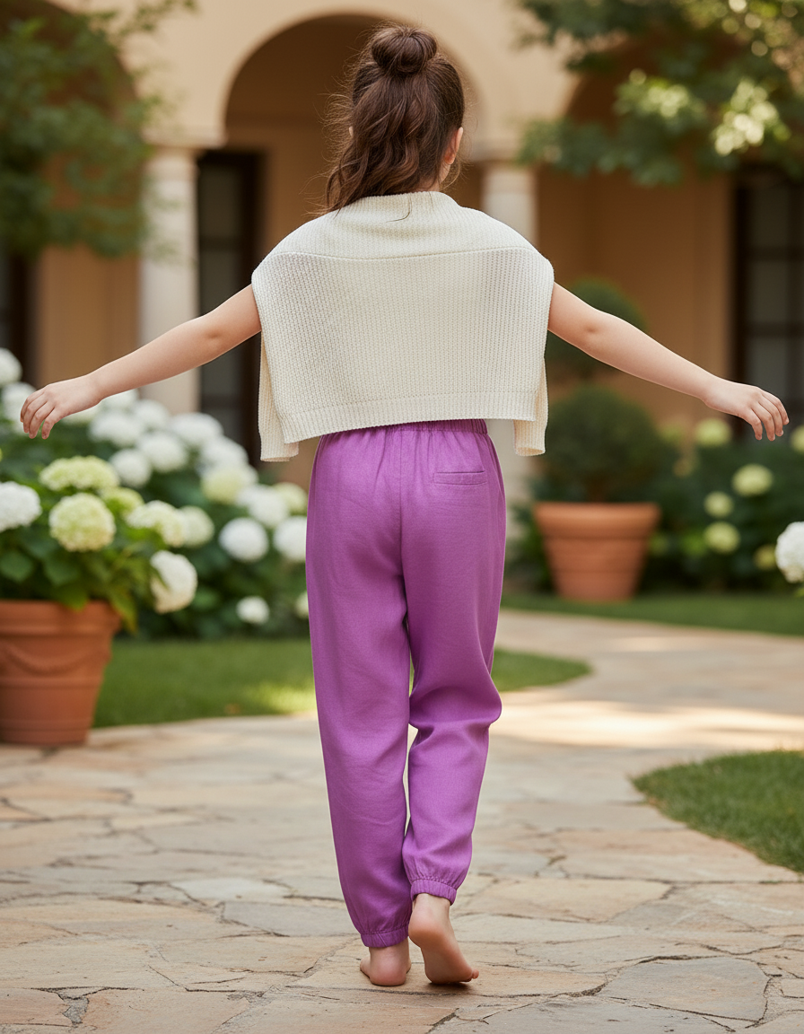 Pantalon En Lin Violet Ample Enfant Léger Fluide - vue 2