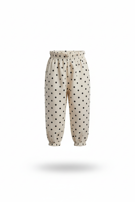 Pantalon En Lin Ample Beige À Pois Enfants - vue 3