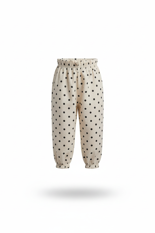 Pantalon En Lin Ample Beige À Pois Enfants - vue 3