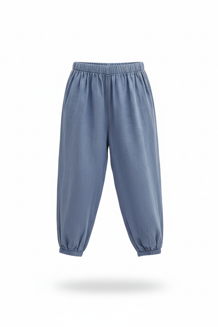 Pantalon En Lin Bleu Ample Confortable Enfant - vue 3