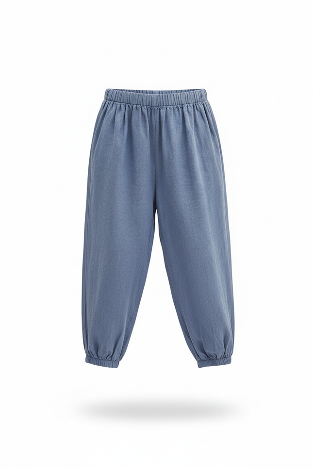 Pantalon En Lin Bleu Ample Confortable Enfant - vue 3