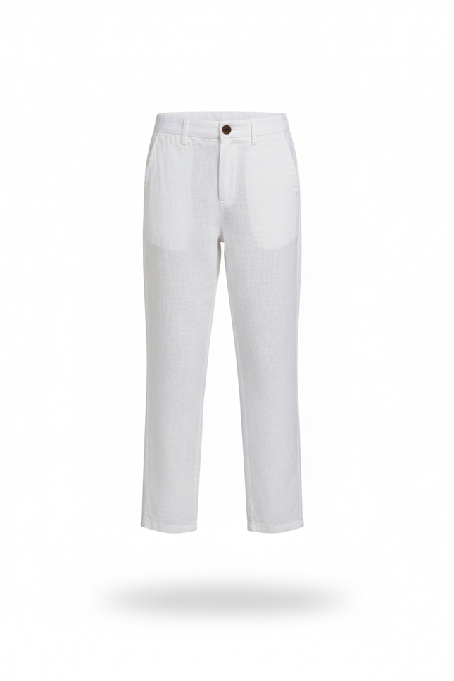 Pantalon En Lin Blanc Droit Enfant Léger Décontracté - vue 3