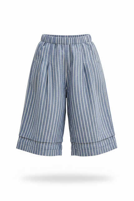 Pantalon Lin Raye Bleu Et Blanc - vue 3