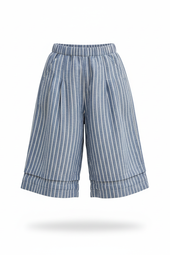 Pantalon Lin Raye Bleu Et Blanc - vue 3