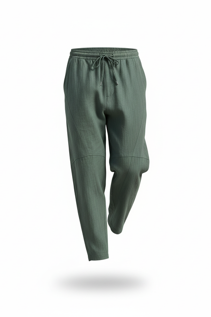 Pantalon En Lin Vert Ample Cordon Décontracté Léger - vue 3
