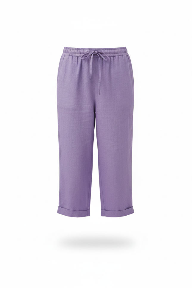 Pantalon En Lin Violet Ample Cordon Décontracté Femme - vue 3