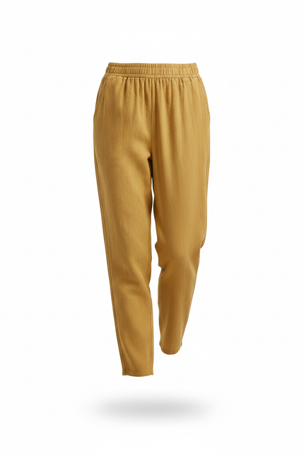 Pantalon En Lin Jaune Ample Décontracté Estival - vue 3