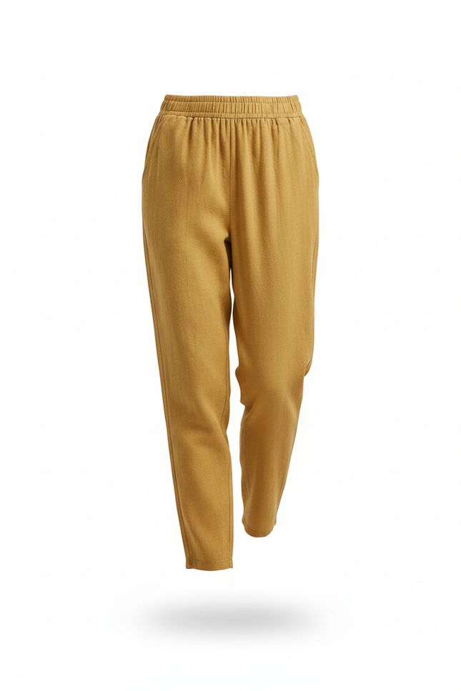 Pantalon En Lin Jaune Ample Décontracté Estival - vue 3