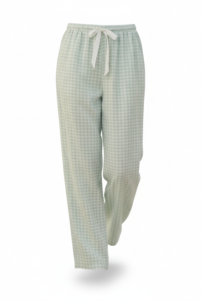 Pantalon En Lin Carreaux Vert Ample Décontracté - vue 3