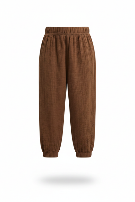 Pantalon En Lin Marron Ample Enfant Coton Harem - vue 3