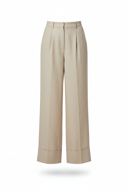 Pantalon En Lin Beige Ample Plissé Fluide Élégant - vue 3