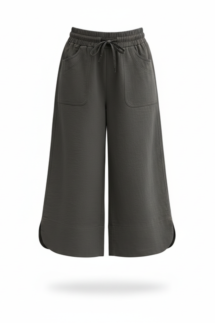 Pantalon En Lin Gris Ample Décontracté Fille Court - vue 3