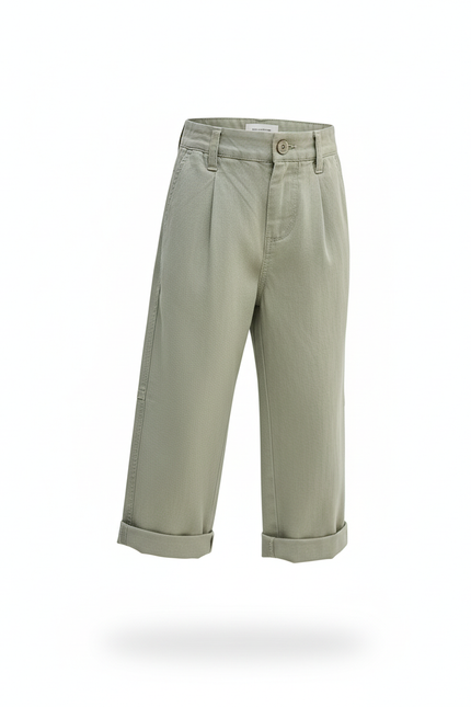 Pantalon En Lin Vert Ample Plissé Décontracté Enfant - vue 3