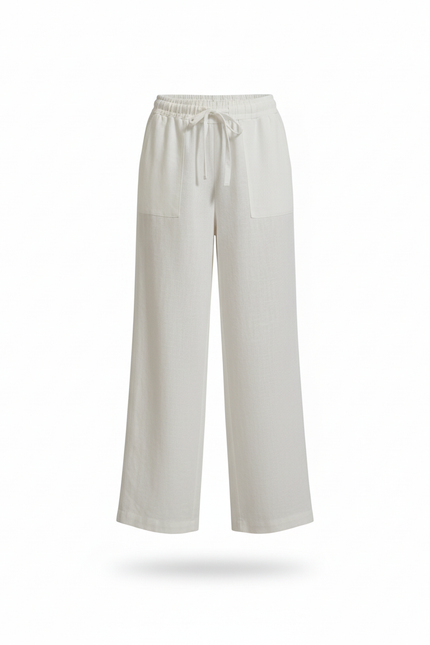 Pantalon En Lin Femme Écru Coupe Ample Casual Respirant - Blanc - vue 3