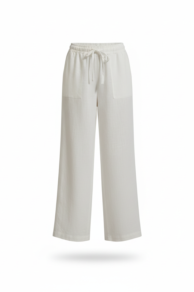 Pantalon En Lin Femme Écru Coupe Ample Casual Respirant - Blanc - vue 3