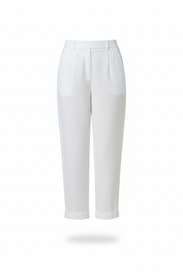 Pantalon En Lin Blanc Taille Haute Décontracté Femme - vue 3