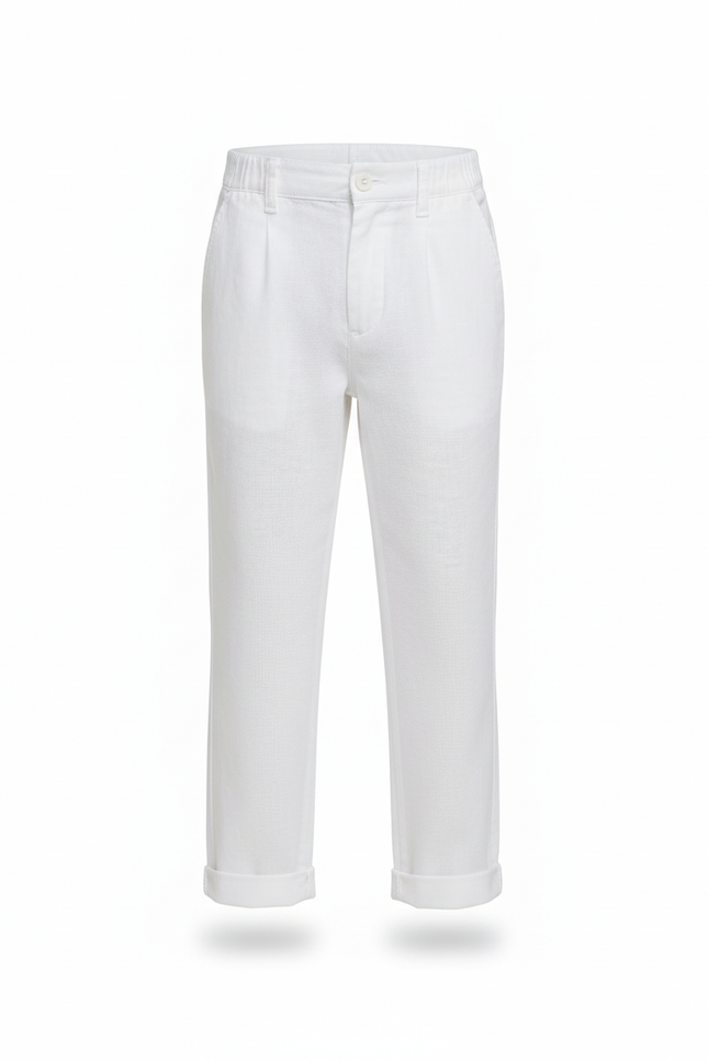 Pantalon En Lin Blanc Décontracté Droit Enfant Élégant - vue 3
