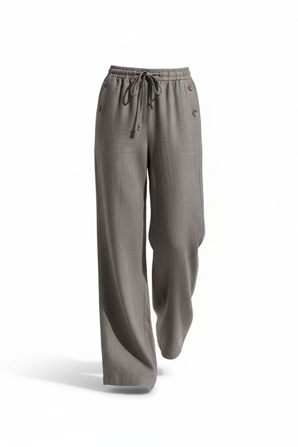 Pantalon En Lin Gris Ample Fluide Décontracté Léger - vue 3