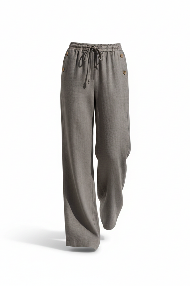 Pantalon En Lin Gris Ample Fluide Décontracté Léger - vue 3