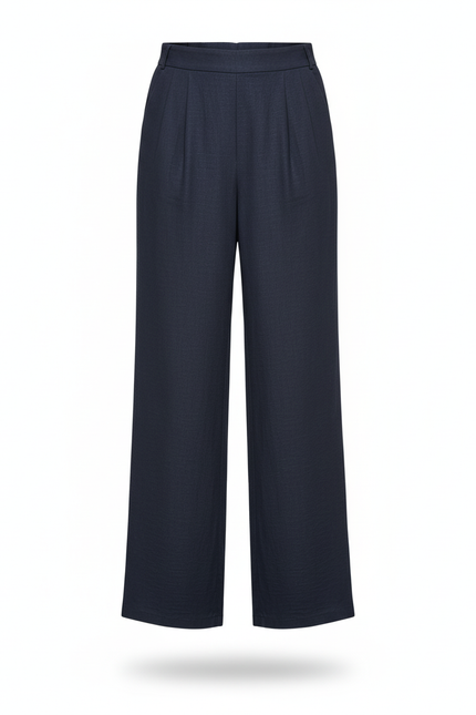 Pantalon En Lin Bleu Marine Large Fluide Élégant - vue 3