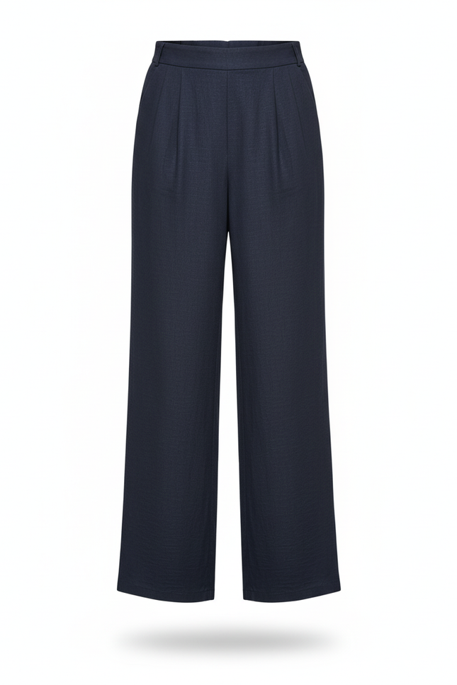 Pantalon En Lin Bleu Marine Large Fluide Élégant - vue 3