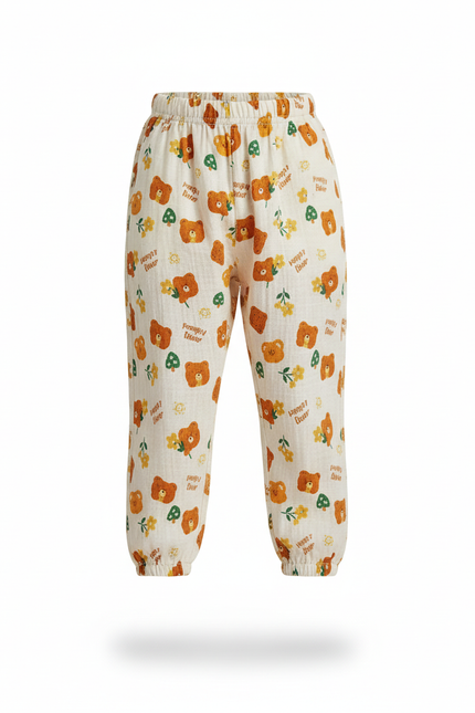 Pantalon En Lin Ample Imprimé Ours Floral Enfant - vue 3