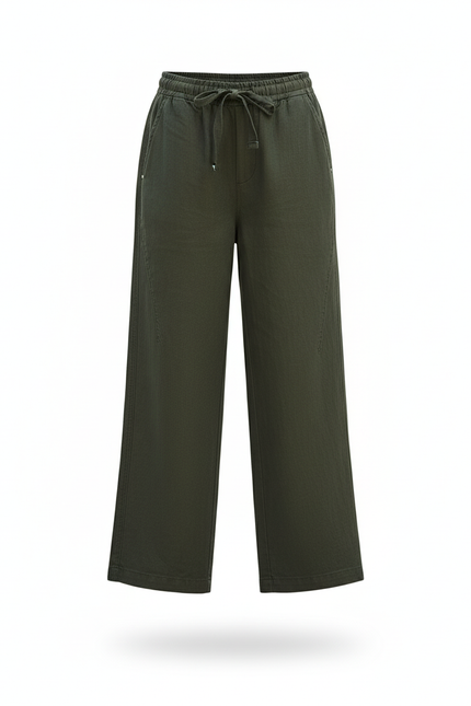 Pantalon En Lin Vert Ample Cordon Décontracté Enfant - Kaki - vue 3