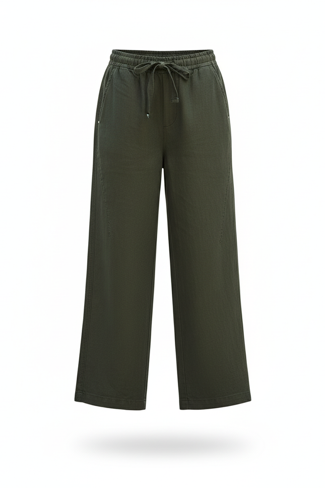 Pantalon En Lin Vert Ample Cordon Décontracté Enfant - Kaki - vue 3