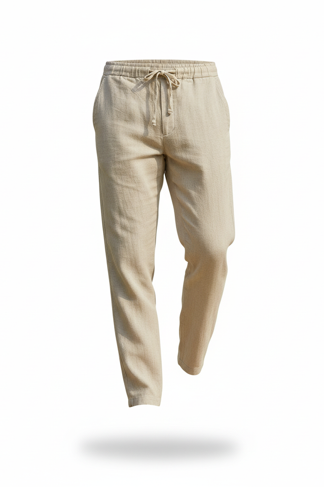 Pantalon En Lin Beige Cordon Ample Décontracté - vue 3