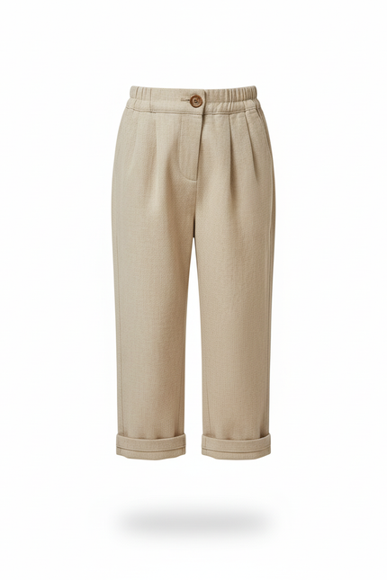 Pantalon En Lin Beige Plissé Ample Enfant - vue 3