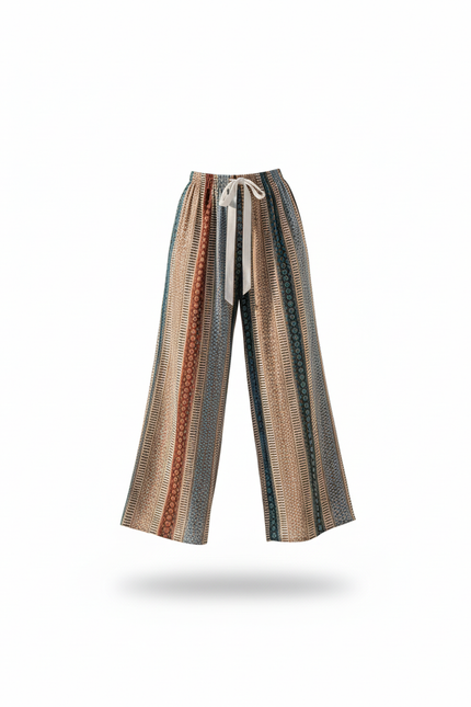 Pantalon En Lin Imprimé Ethnique Ample Fluide Estival - Multicolore - vue 3
