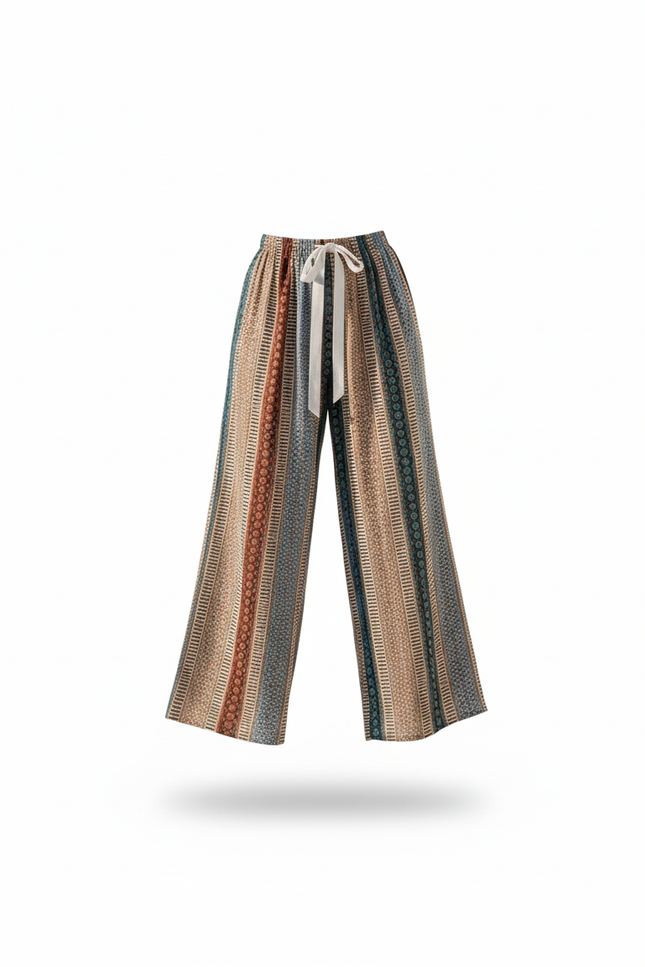 Pantalon En Lin Imprimé Ethnique Ample Fluide Estival - Multicolore - vue 3