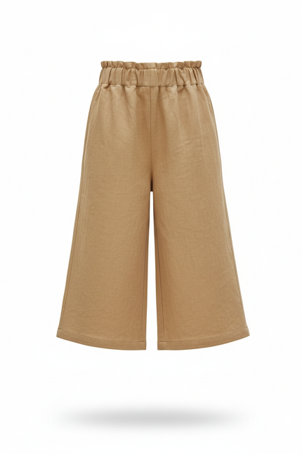 Pantalon En Lin Ample Beige Fille Décontracté Fluide - Camel - vue 3