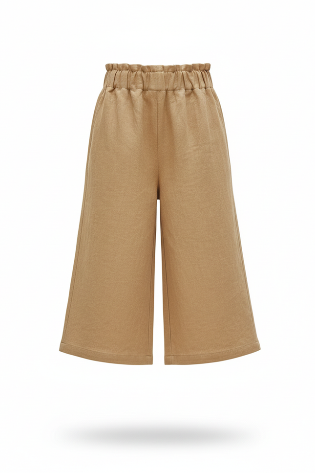 Pantalon En Lin Ample Beige Fille Décontracté Fluide - Camel - vue 3