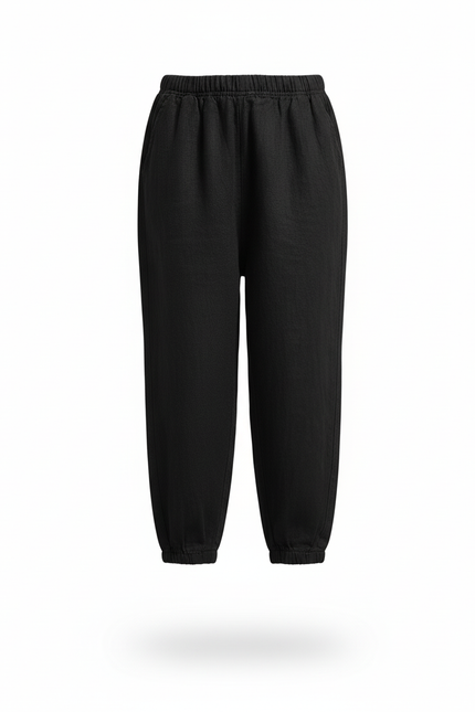 Pantalon En Lin Noir Ample Élastique Enfant - vue 3