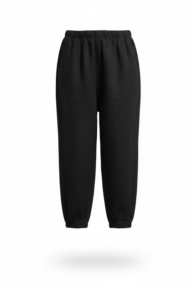 Pantalon En Lin Noir Ample Élastique Enfant - vue 3