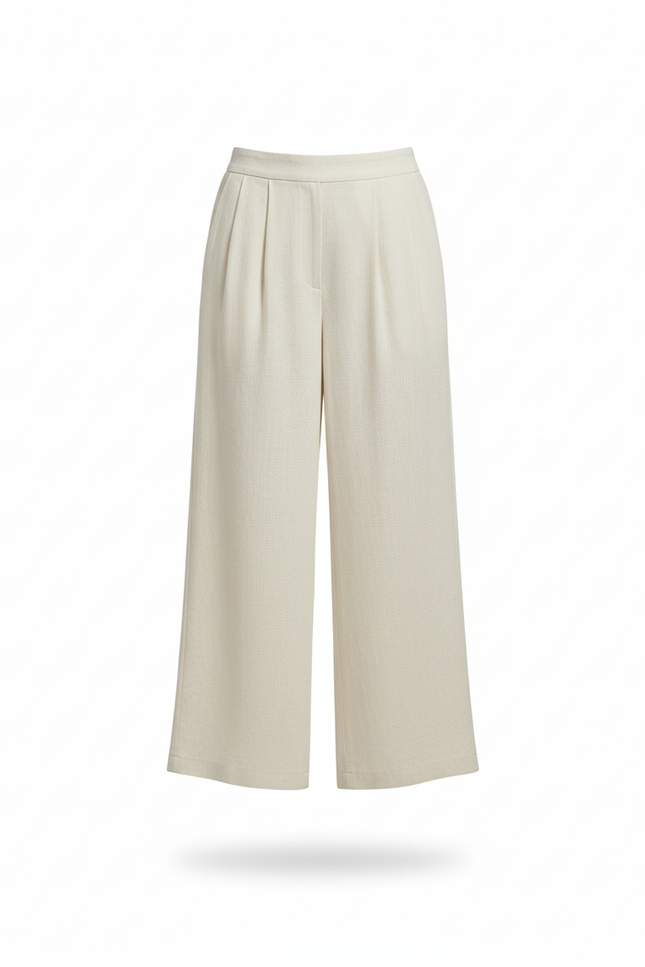 Pantalon En Lin Crème Ample Fluide Décontracté Élégant - Beige - vue 3