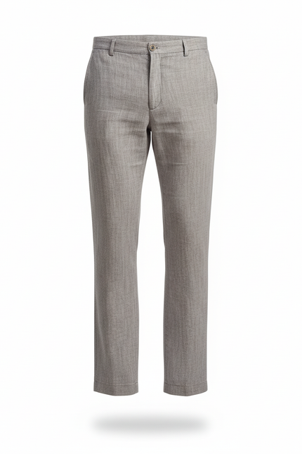 Pantalon En Lin Gris Clair Droit Élégant Homme - vue 3