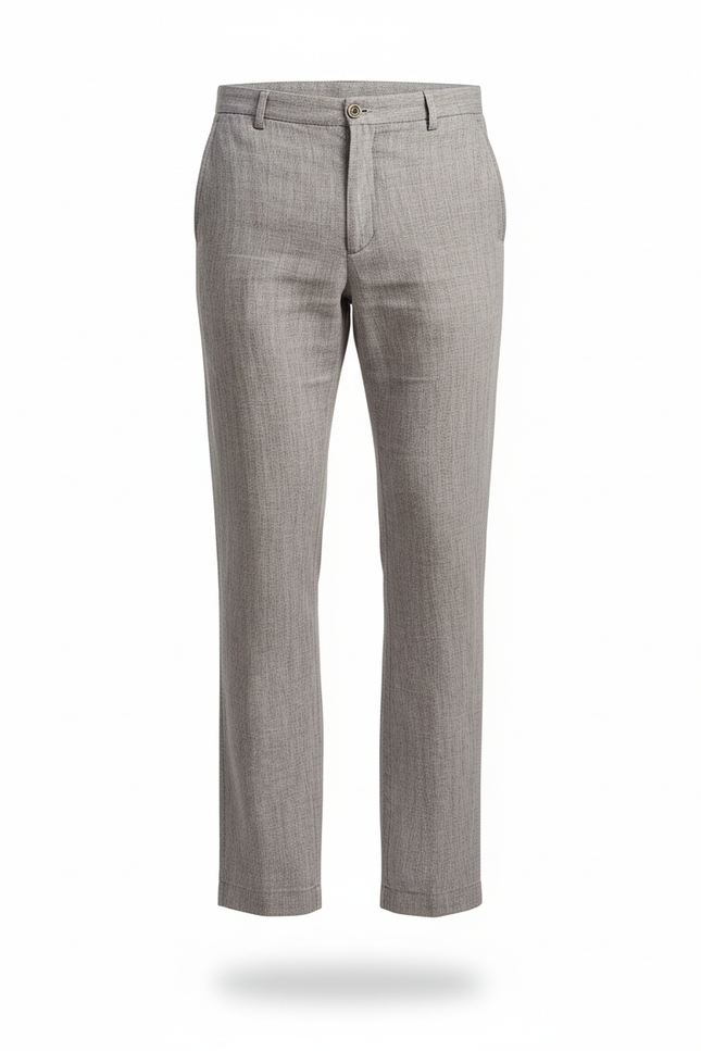 Pantalon En Lin Gris Clair Droit Élégant Homme - vue 3