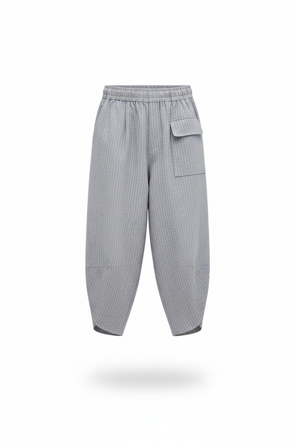 Pantalon En Lin Gris Plissé Ample Garçon Décontracté - Maille - vue 3