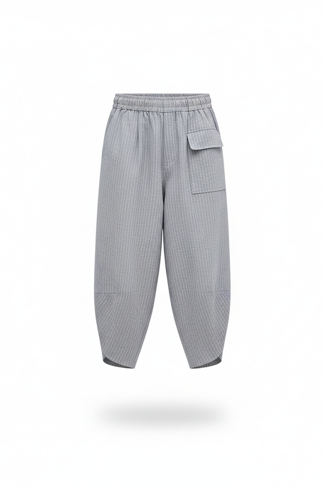 Pantalon En Lin Gris Plissé Ample Garçon Décontracté - Maille - vue 3