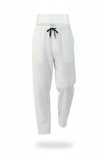 Pantalon En Lin Blanc Ample Décontracté Homme Cordon - vue 3