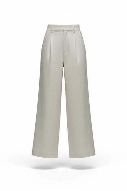 Pantalon En Lin Blanc Ample Taille Haute Fille - vue 3